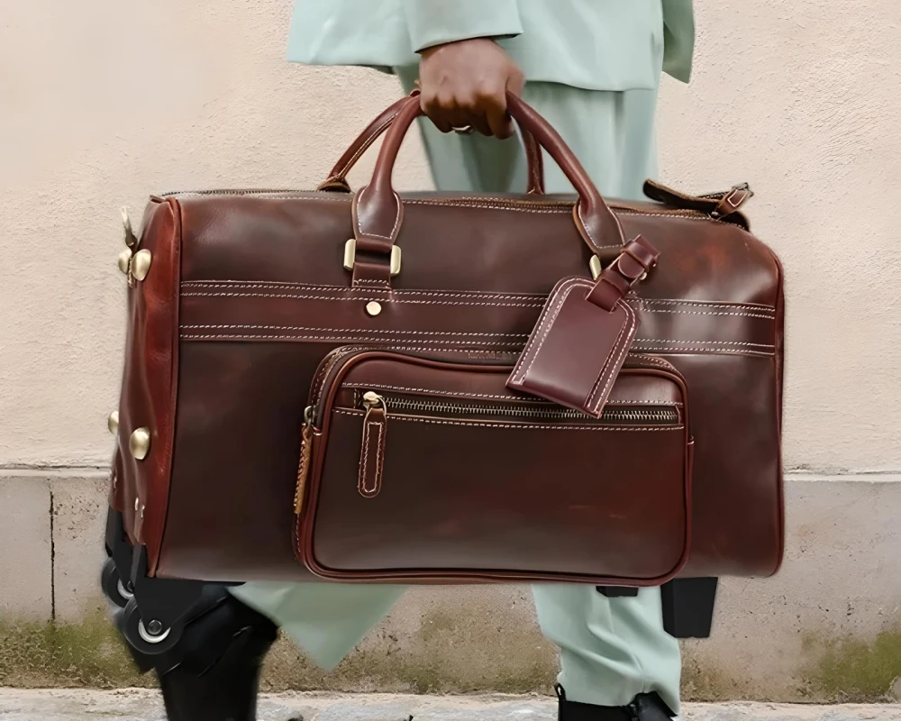 mens black leather carry on bag